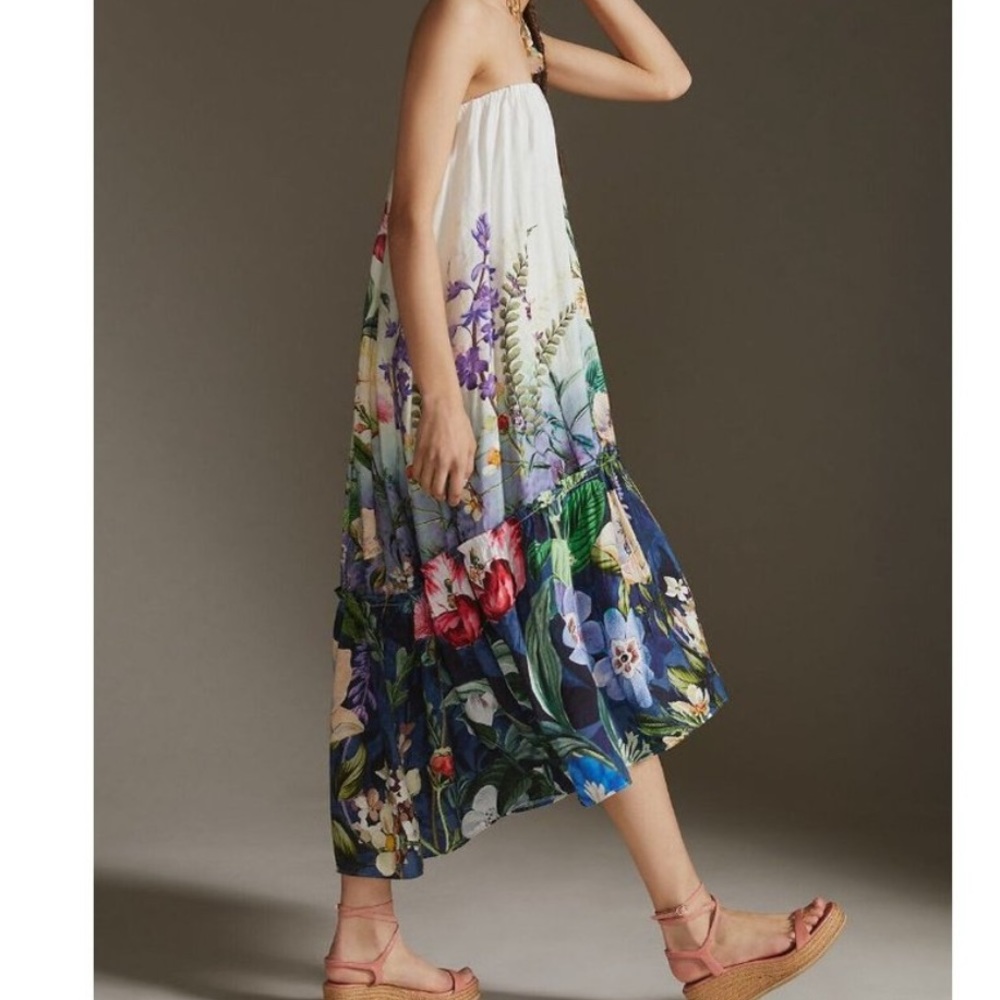 Anthropologie Floral High-Low Sundress in Cream, Blue, Green - Picture 2 of 10